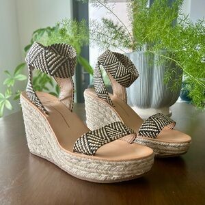 Dolce Vita Black and Tan Espadrille Wedges